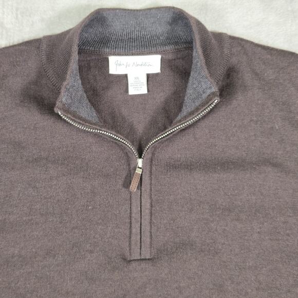 John W Nordstrom Sweater Dark Brown Extra Fine Merino Wool Pullover 1/4 Zip 2XL - Picture 6 of 11
